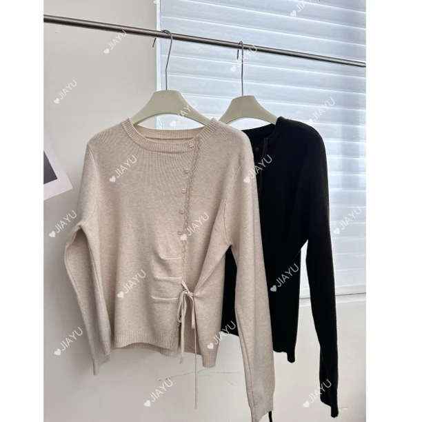 JIAYU·【花边系带小衫】甜美温柔收腰针织