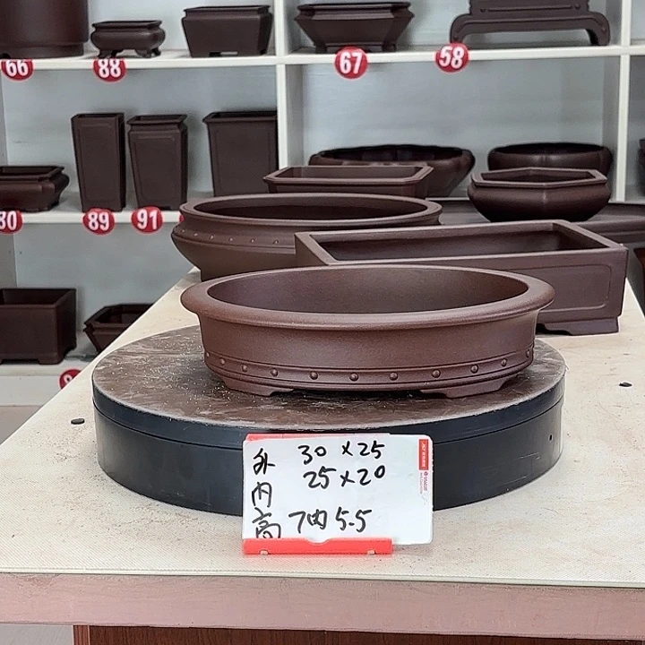 紫砂花盆双线椭圆