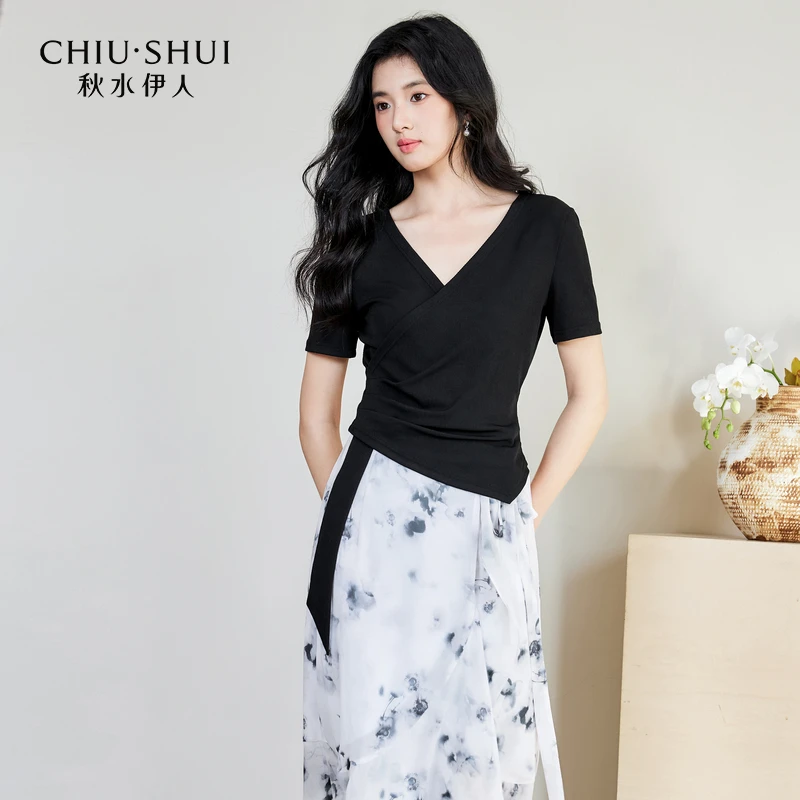 【诗语专属】秋水伊人H型V领上衣半身裙女休闲套装625203A010163