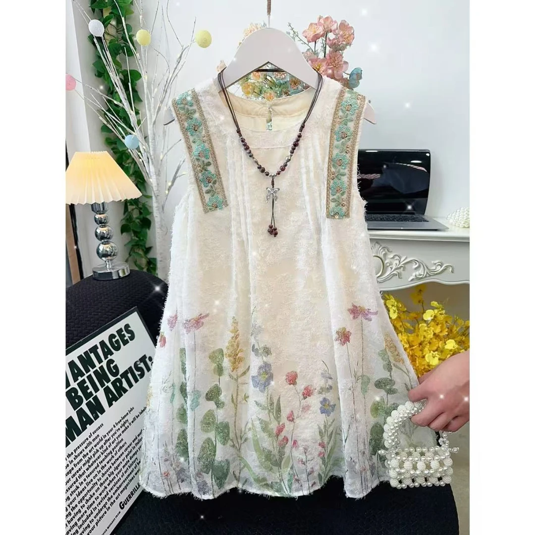 夏季女童暑假款海边度假少女风碎花时尚洋气轻薄连衣裙