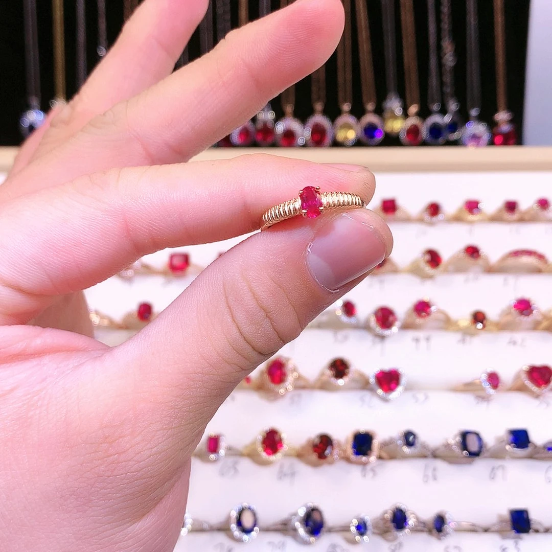 红宝石戒指银S925镶嵌