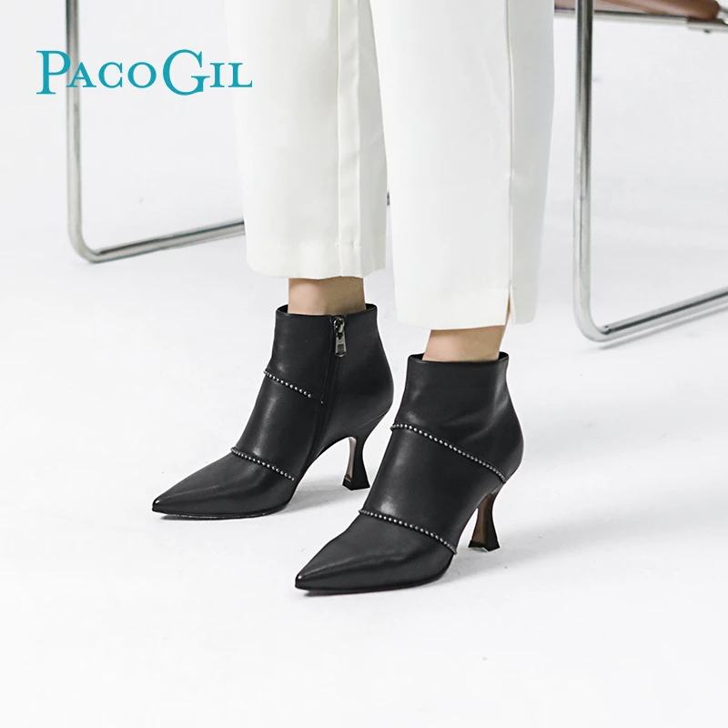 PACO GIL靴子女新款细跟短靴百搭高跟单靴PC21D001