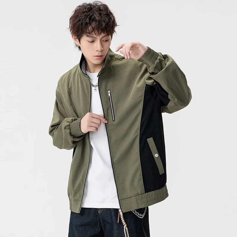 GOONJDKE秋季男士大码立领休闲夹克胖男生撞色加肥加大潮流外套男