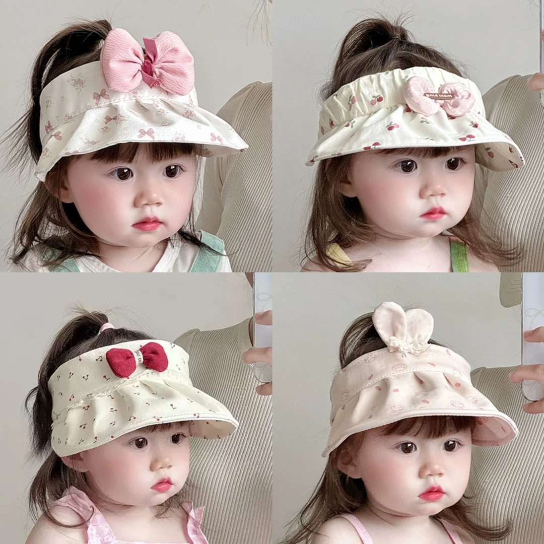 宝宝帽子夏季薄款遮阳防晒韩系樱桃公主空顶帽女童出游鸭舌太阳帽