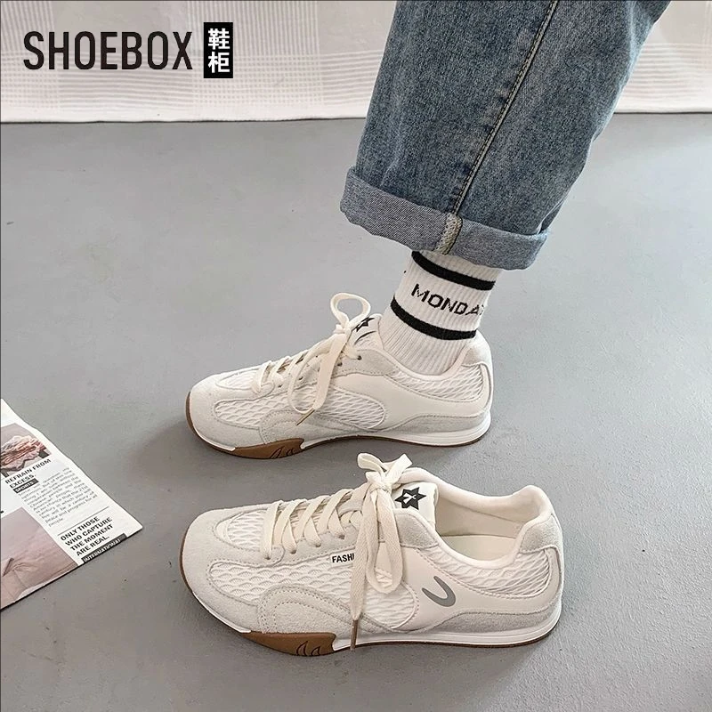 SHOEBOX鞋柜网面透气德训鞋女2025新款百搭休闲运动阿甘小白鞋