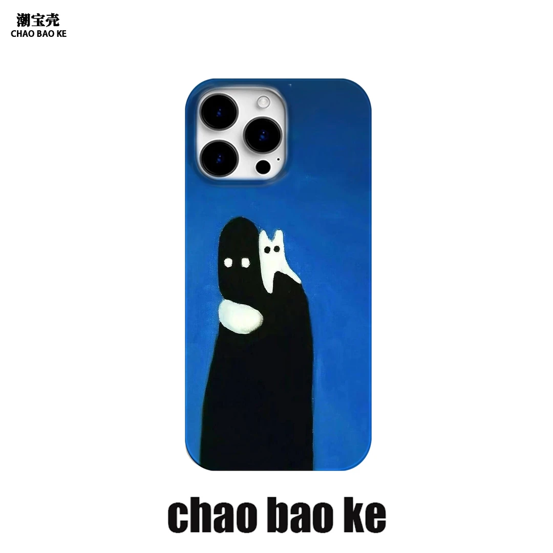 神秘蓝底猫适用于苹果16promax手机壳iphone15pro小众14/13个性12