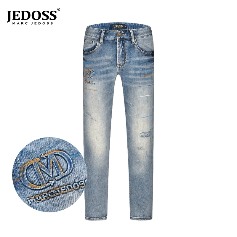 JEDOSS/爵迪斯男装夏季专柜新款炫彩字母压凹九分牛仔裤裤子SD107