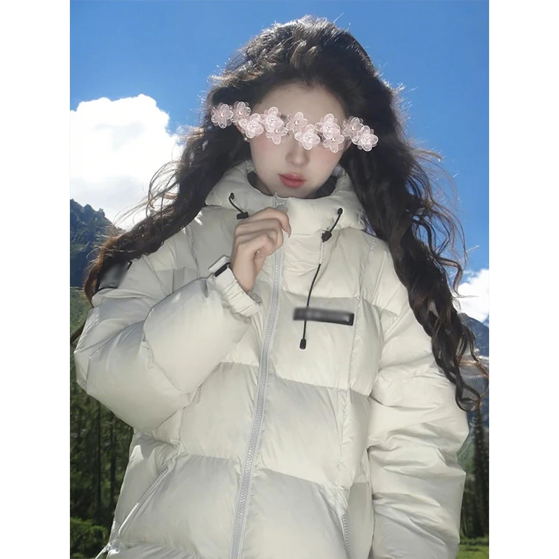 韩版独特超好看白色棉服秋冬季新款高级感连帽宽松百搭面包服外套