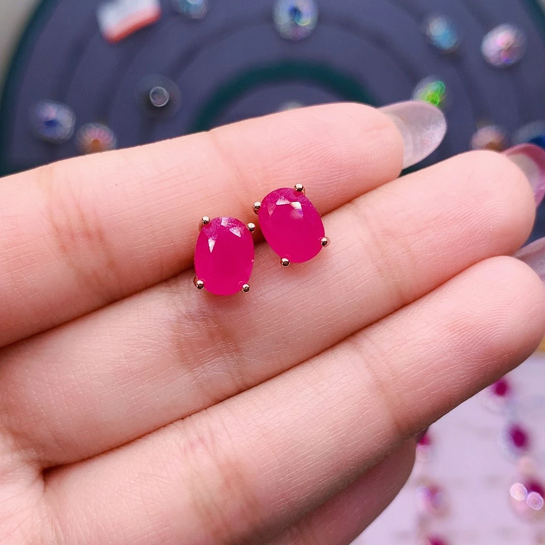 红宝石耳饰银S925镶嵌用****3