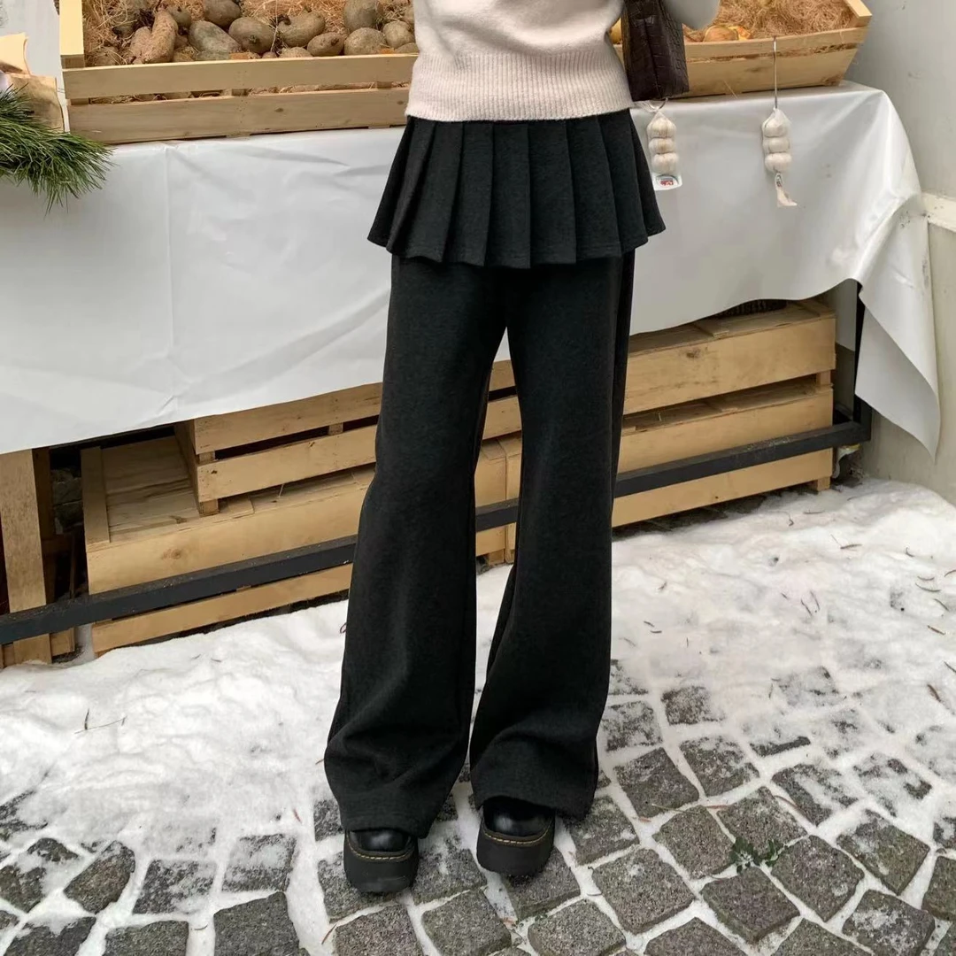 亚露yalu lune韩系假两件叠穿屁帘宽松直筒裤秋冬百搭女