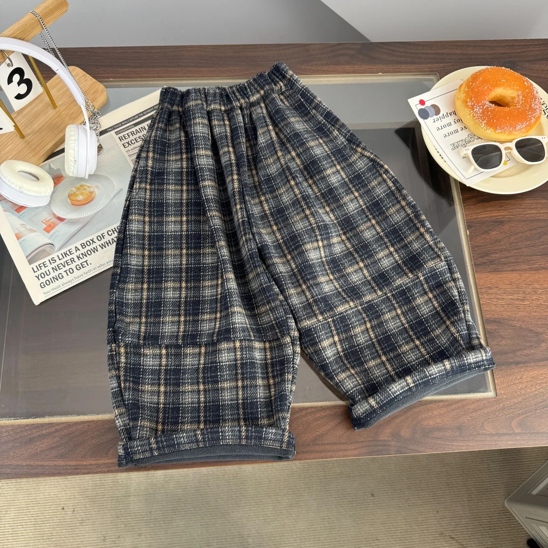 【新品】男童2025年秋冬季加绒格子休闲卫裤BMD253103