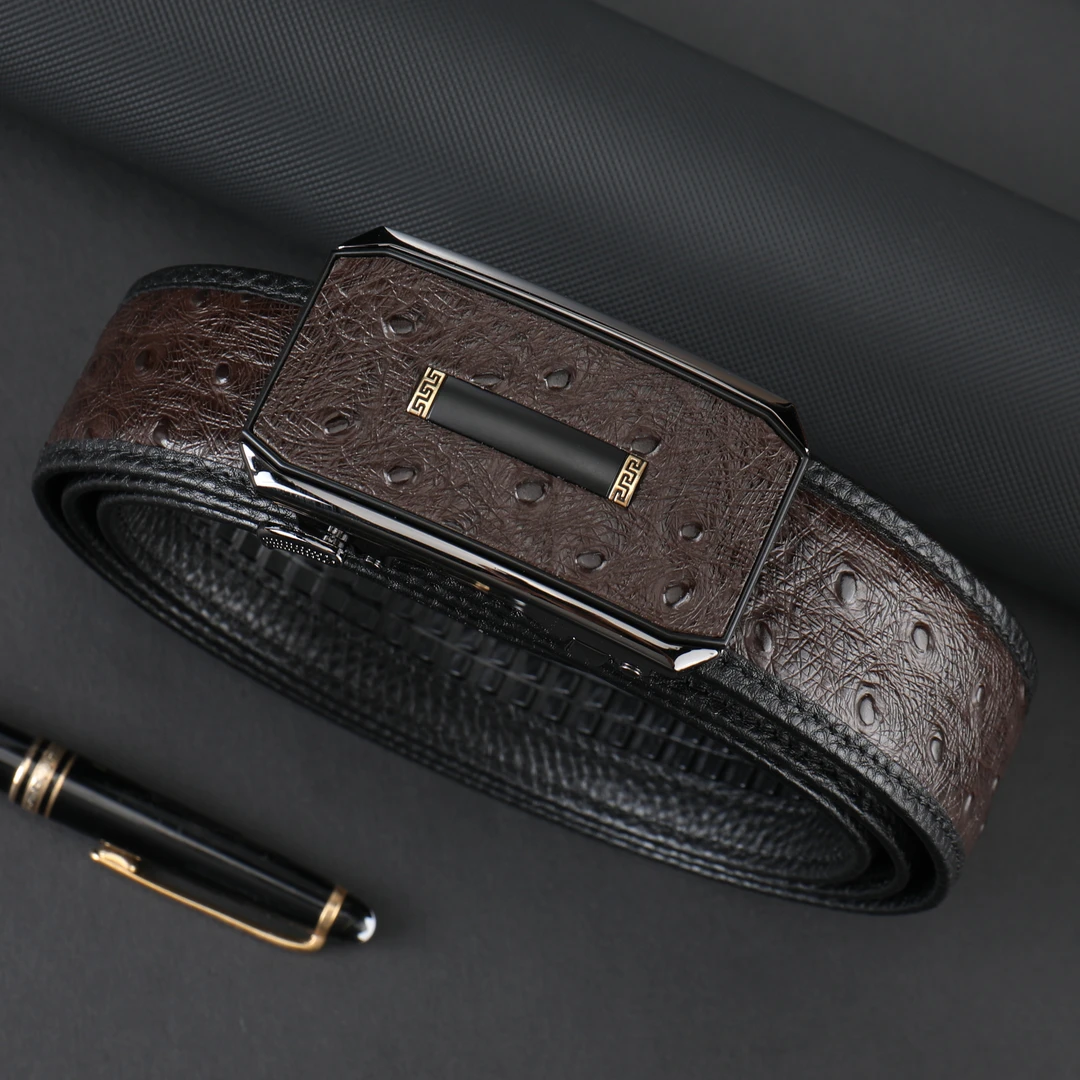 （典藏款）男士正品3.5自动扣鸵鸟皮带高档腰带男款爆款2025新款