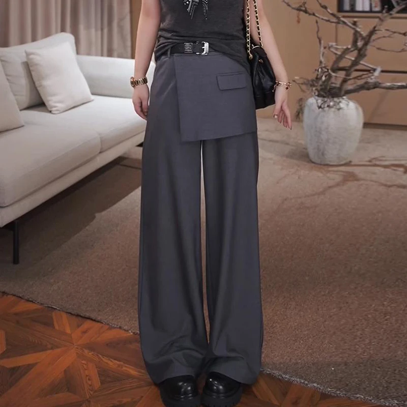 屁帘设计遮臀高腰阔腿裤女2025秋季新款宽松轻奢高级感直筒休闲裤