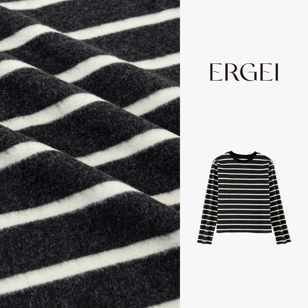 秋冬300g加厚磨毛条纹打底衫女长袖百搭圆领上衣显瘦宽松T恤