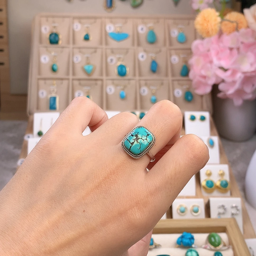 绿松石银S925镶嵌戒指