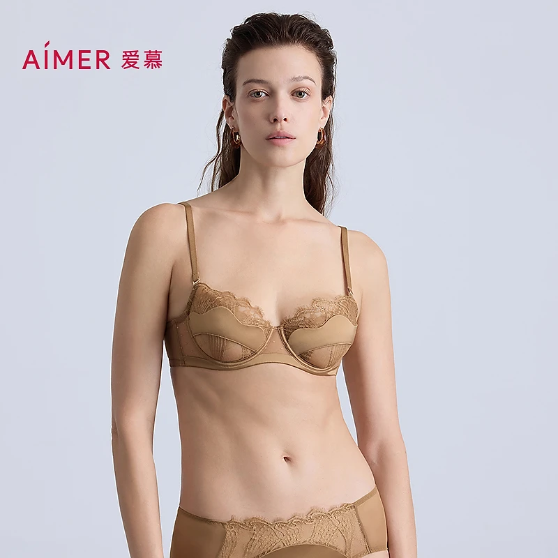 爱慕25AW【丝羽】流光风蕾丝内衣女士软托舒适聚拢薄杯文胸AM13B951