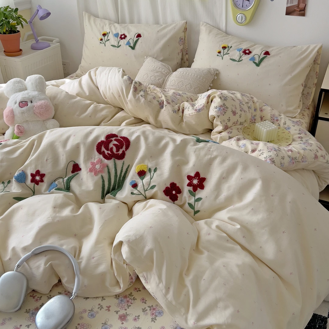 美如梦丨山花漫 全棉毛巾绣四件套小清新印花三件套床上用品