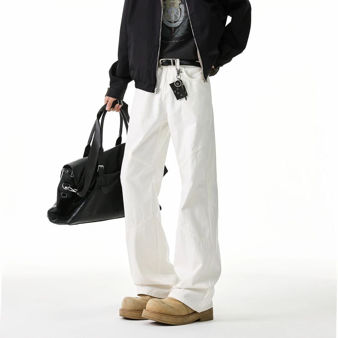 2025新款美式高街拼接设计感百搭休闲裤男生秋季舒适宽松直筒长裤