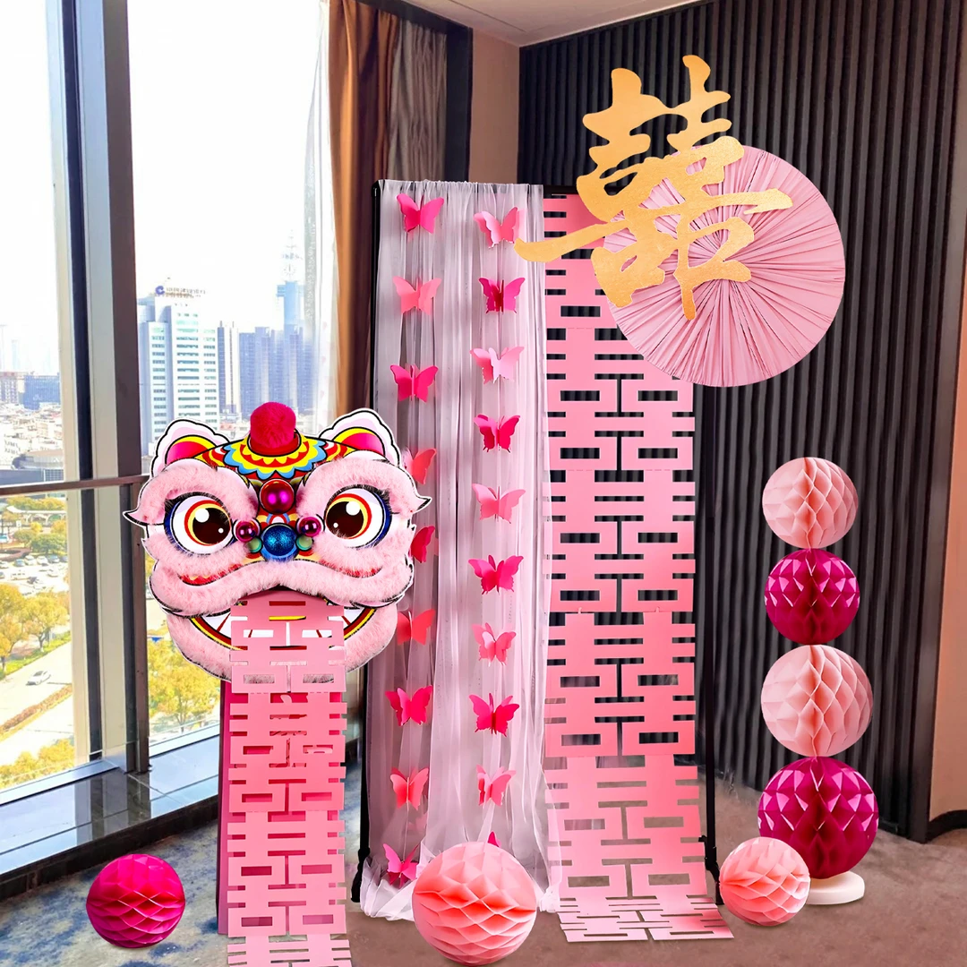 结婚装饰醒狮婚房布置狮子头摆件男女方婚礼新房客厅晨袍拍照道具