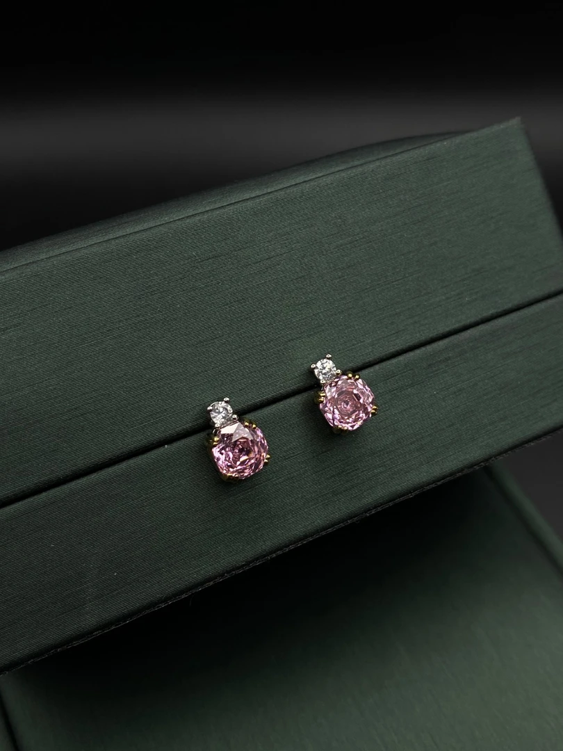 铜合金合成锆石耳饰 ZR-2168女士耳环新款粉调玫瑰切耳钉首饰女款