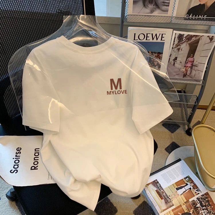 男士t恤时尚青少年纯白圆领上衣印花百搭休闲复古上衣情侣装同款