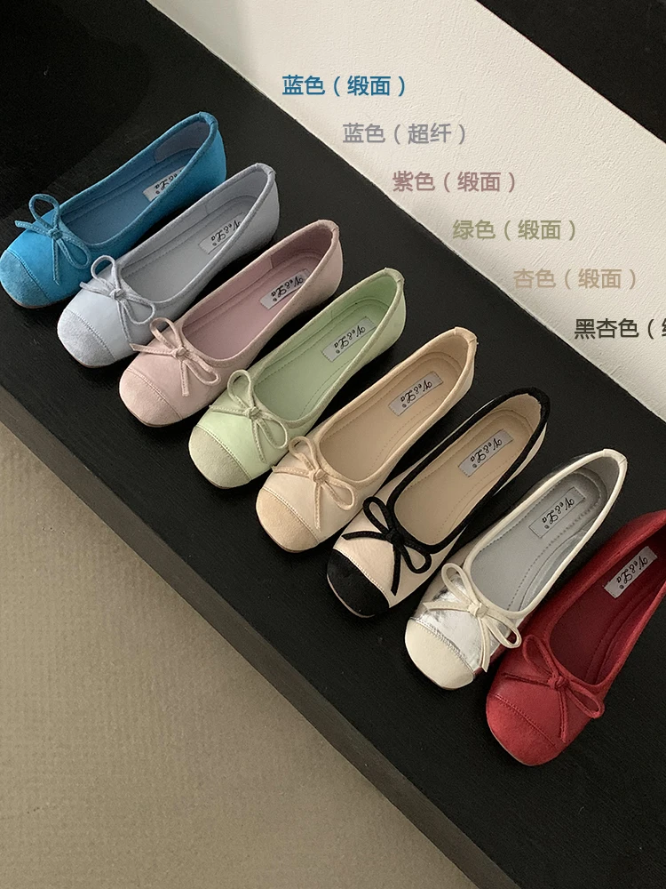 晚风鞋子法式蝴蝶结单鞋芭蕾鞋红色女鞋内增高早春瓢鞋软底奶奶