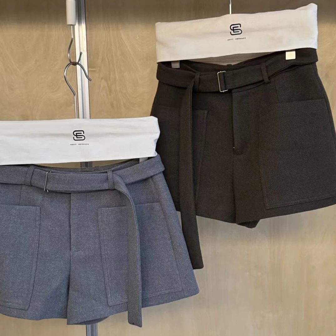 【蛋娘专属】77177秋冬毛呢高腰百搭阔腿A字短裤女