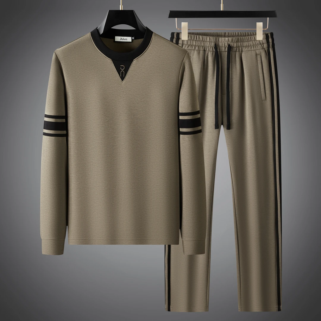 秋季男士长袖套装运动休闲中年百搭男2025秋冬立领夹克长裤两件套