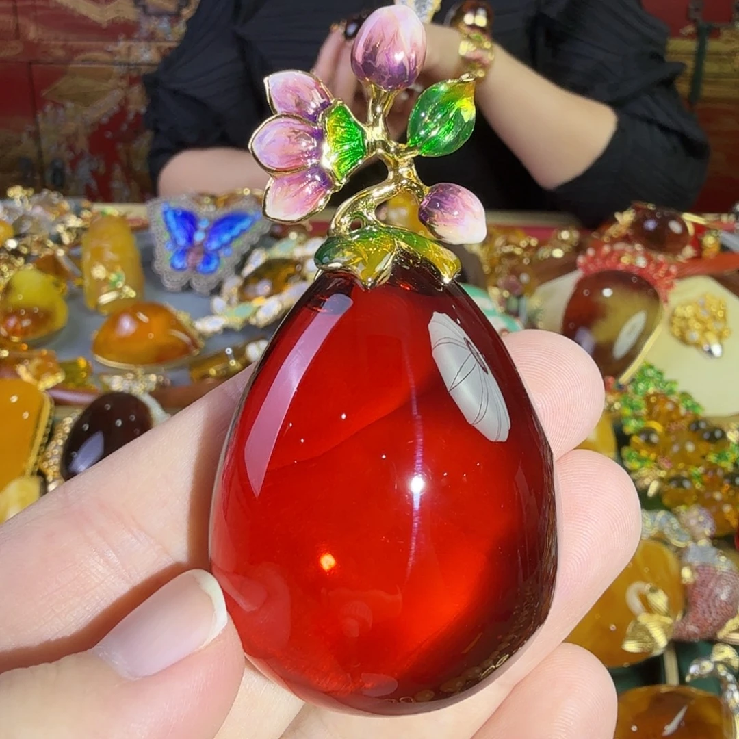 血珀银S925镀金镶嵌吊坠(赠链)