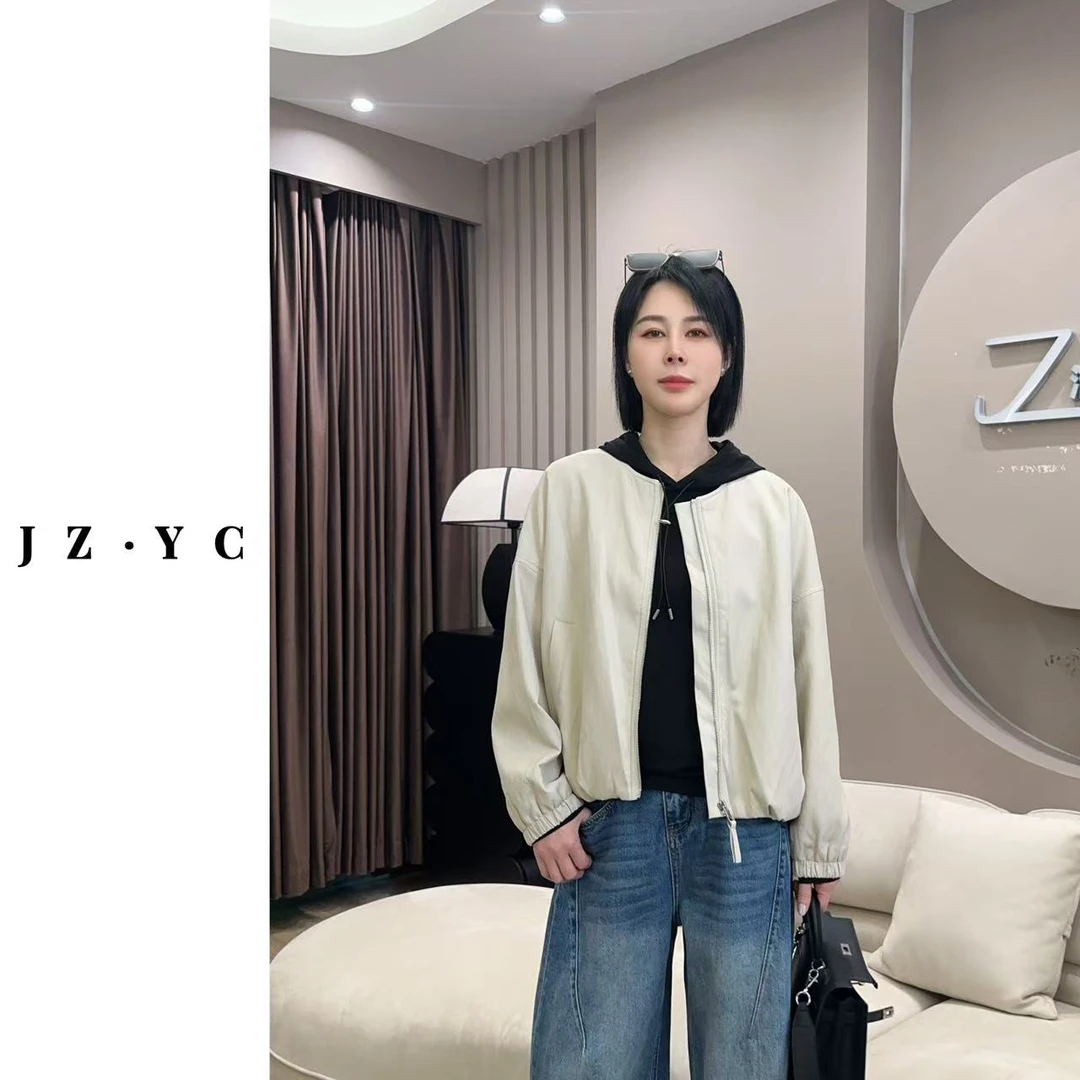 【洁子推荐 】2025早春新款251276经典圆领休闲皮衣外套JZYC