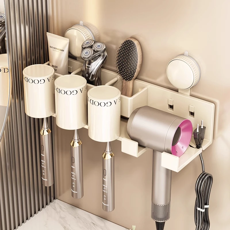 吸盘牙刷置物架壁挂式免打孔卫生间吹风机支架牙膏牙刷漱口杯架子