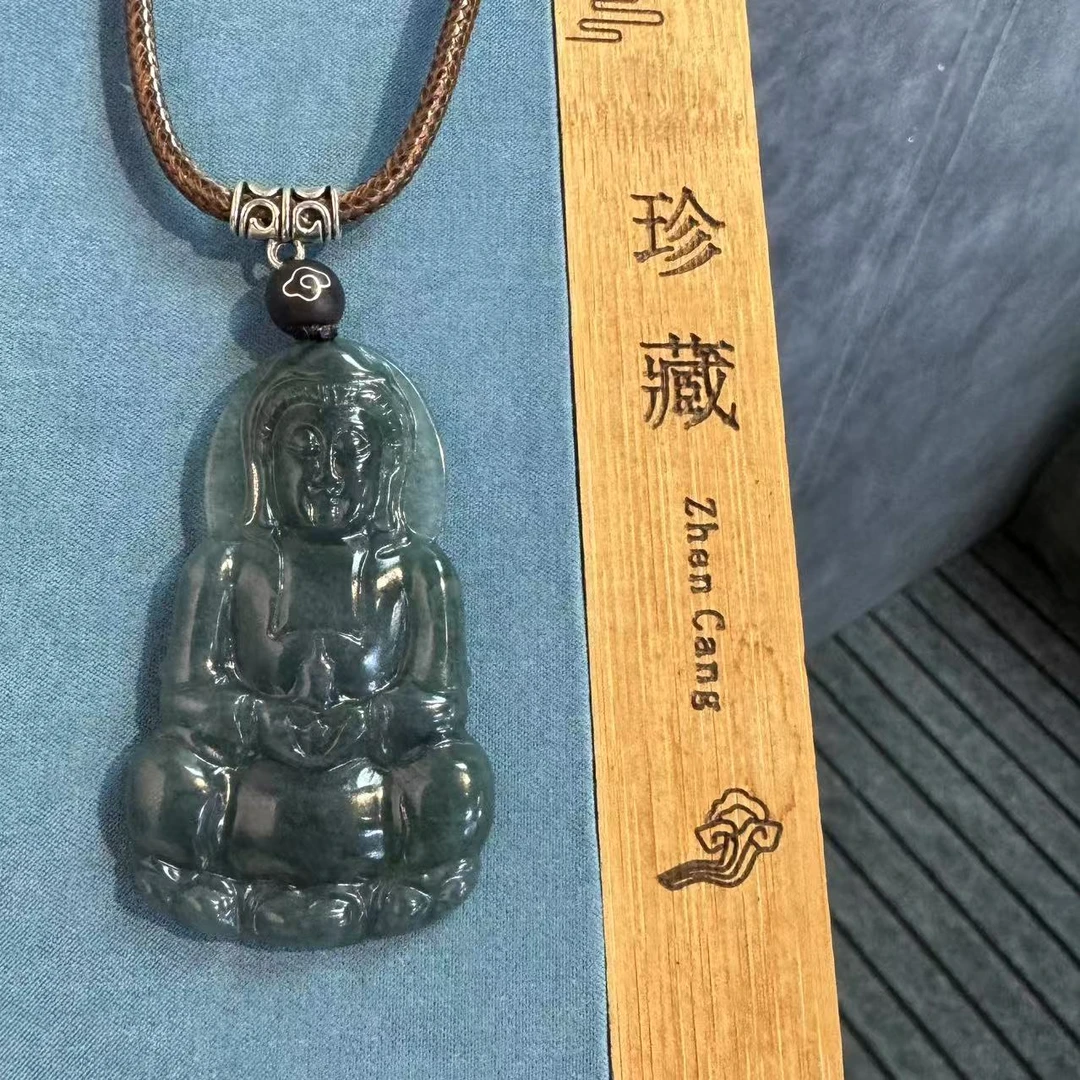 天然冰种A货翡翠蓝水观音吊坠玉石挂坠挂件