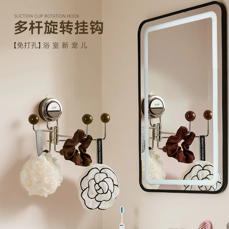 中古风吸盘旋转挂钩真空吸附浴室收纳架置物架门后免打孔无痕挂钩