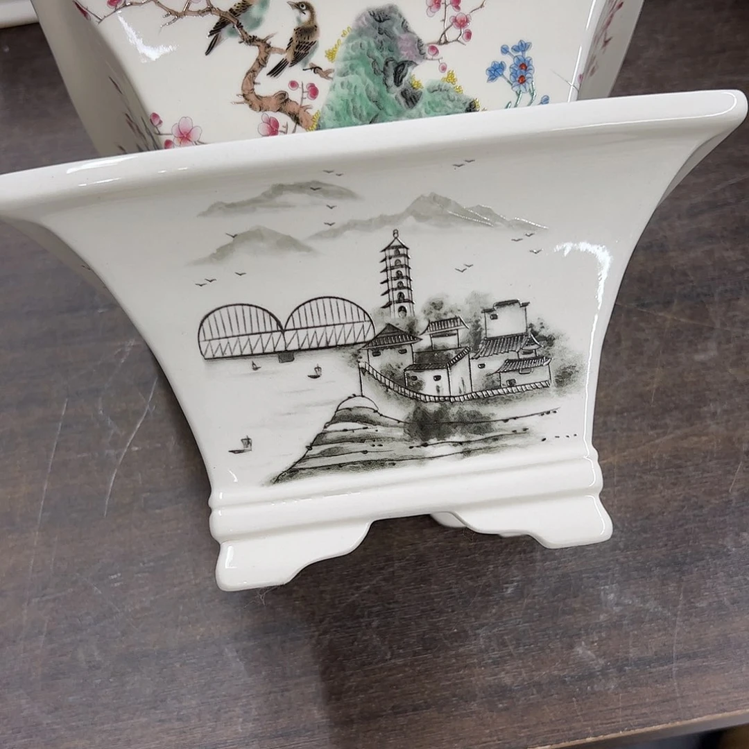 紫砂花盆567号瑕疵2个口不正脚部裂纹处理介意勿拍
