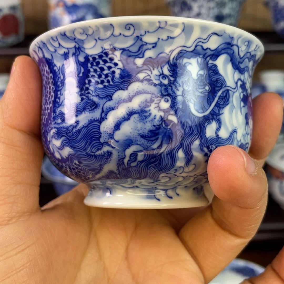 岁***痕景德镇陶瓷艺术抬头龙如四杯