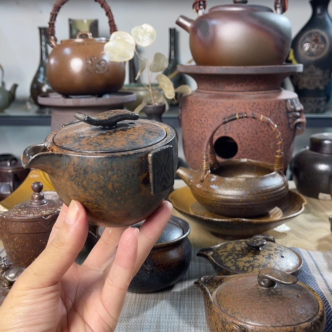 碟紫砂粗陶实用茶壶