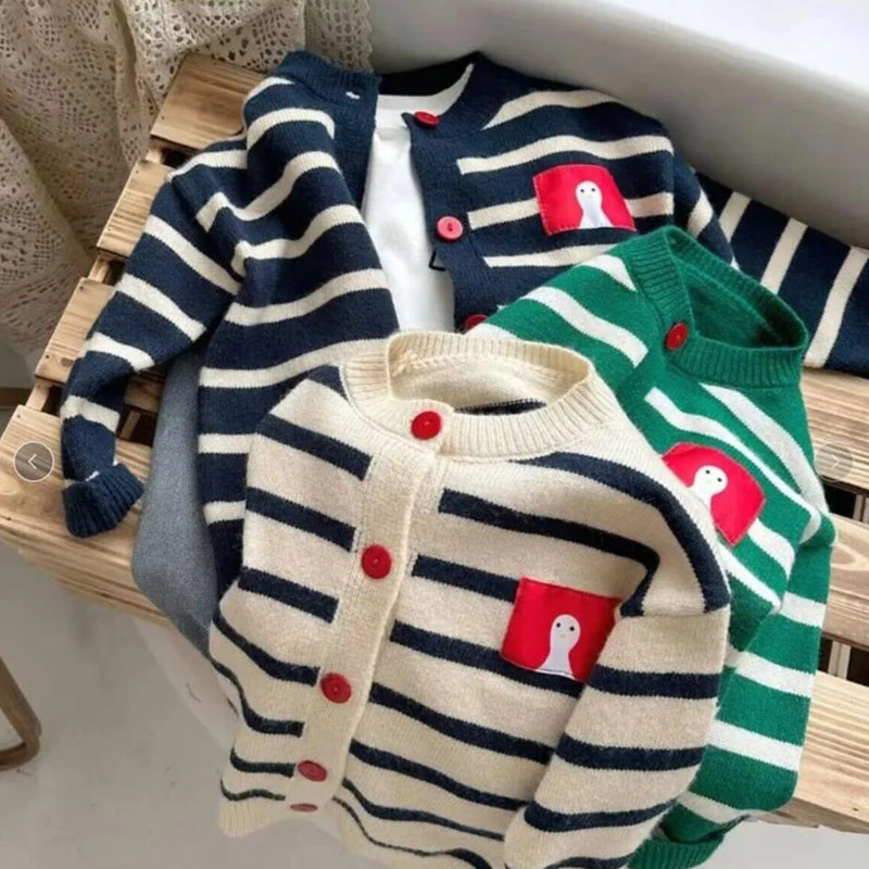 2025春秋童装开衫毛衣男童女童针织中小儿童宝宝时尚条纹韩版洋气