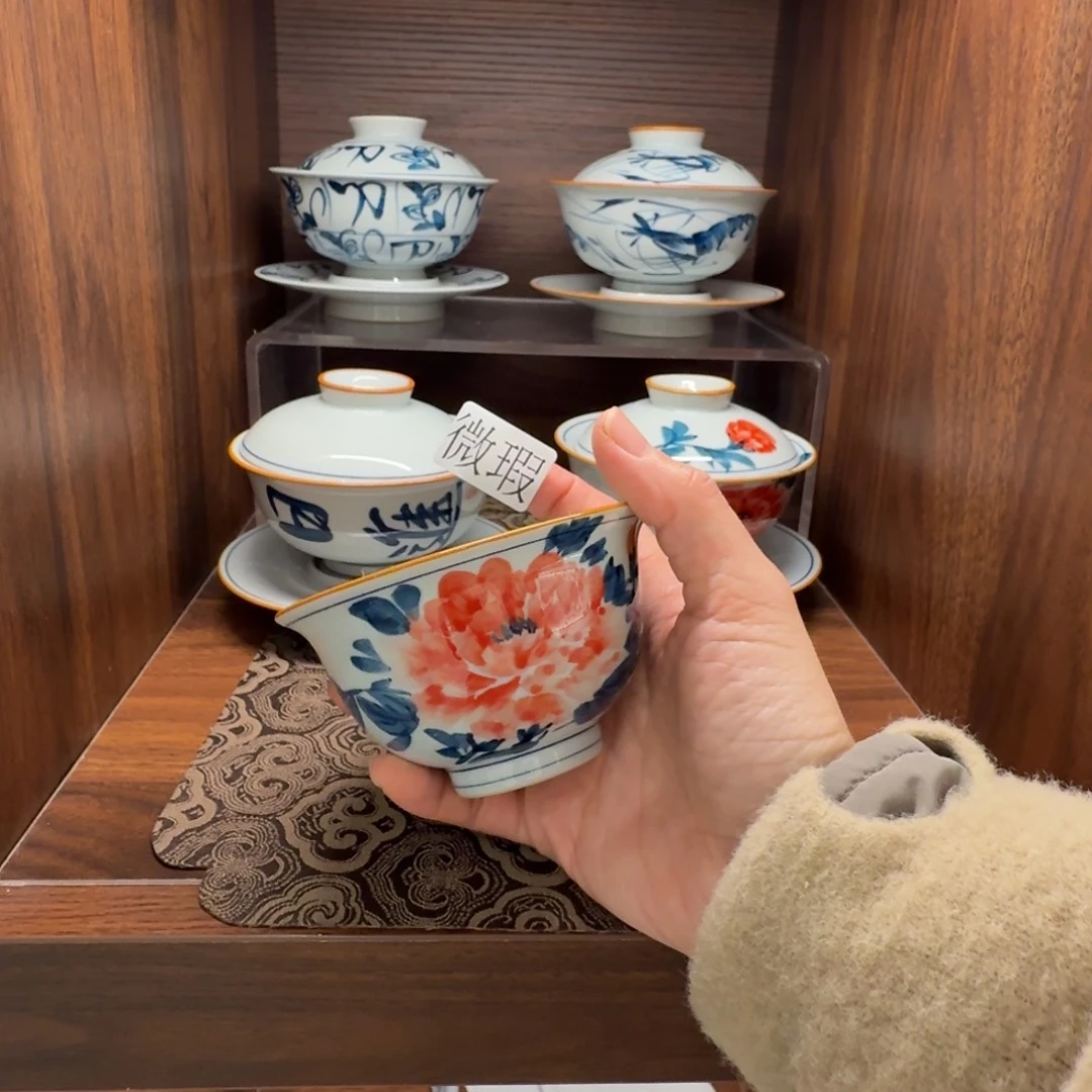 釉下手绘茶具微瑕