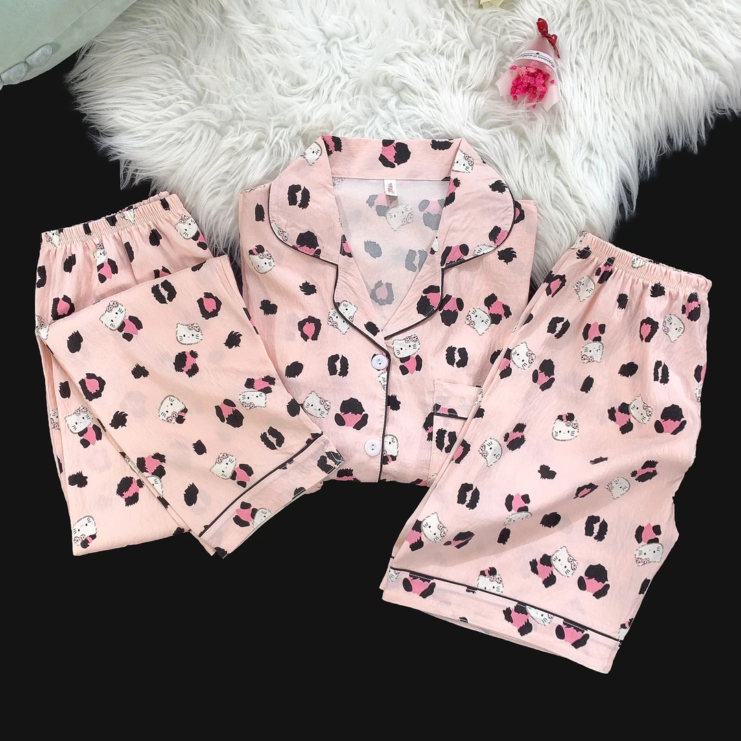 【三件套】夏季睡衣女云朵棉短袖宽松大码薄款休闲时尚家居服套装