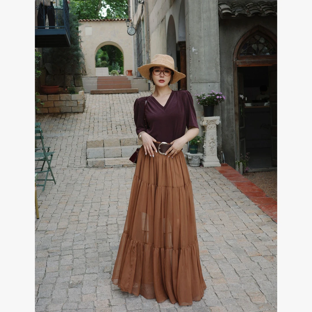 【漫步马德里】超大摆腰丰胯腰时髦感纱裙百搭半身大伞裙