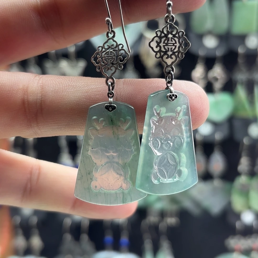 翡翠银S925镶嵌耳饰