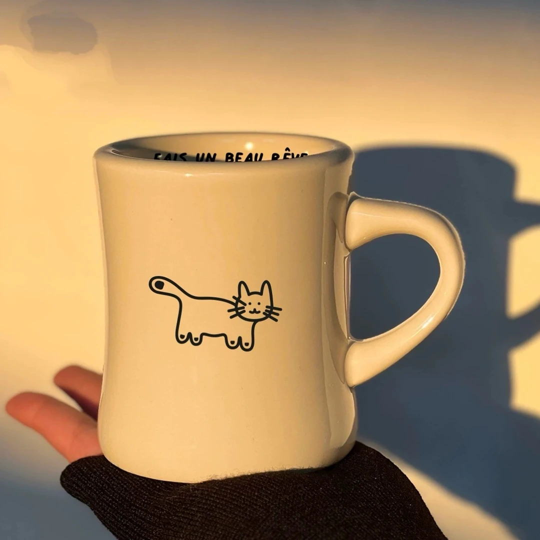 咖啡小镇小猫收腰杯拿铁美式手冲