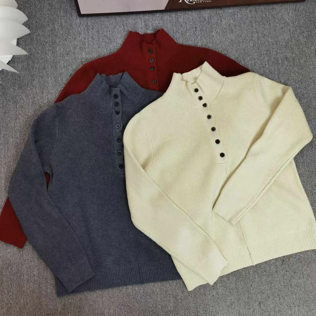 【志玲家】严选 半排扣毛衣宽松休闲显瘦百搭可翻领打底衫