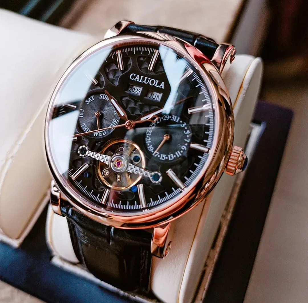 卡罗莱手表全自动机械表防水腕表夜光多功能皮带男士手表潮流男表