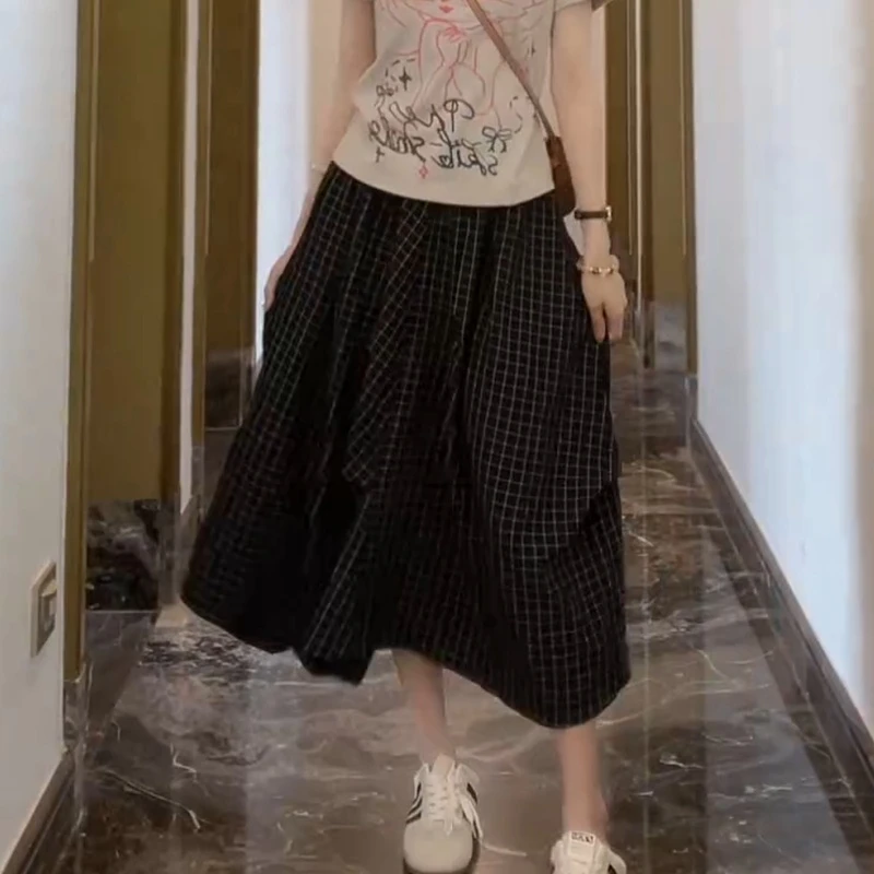 【不规则格子裙】2025新款夏季百搭时尚设计款高端半身裙LK2503085