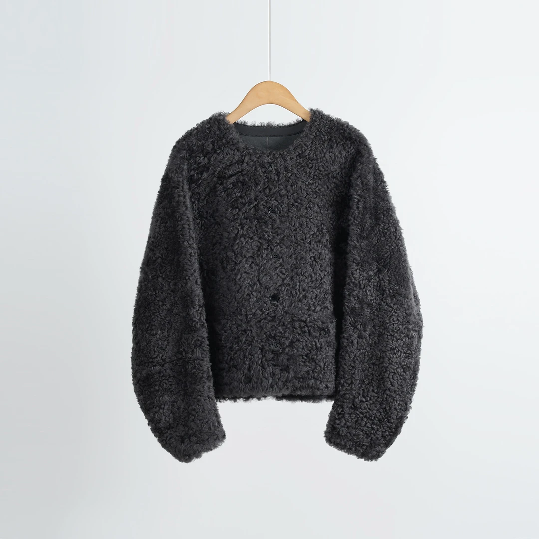 法单西班牙Lacon拉贡皮毛一体柔软超轻双面穿小羊皮外套（251972）