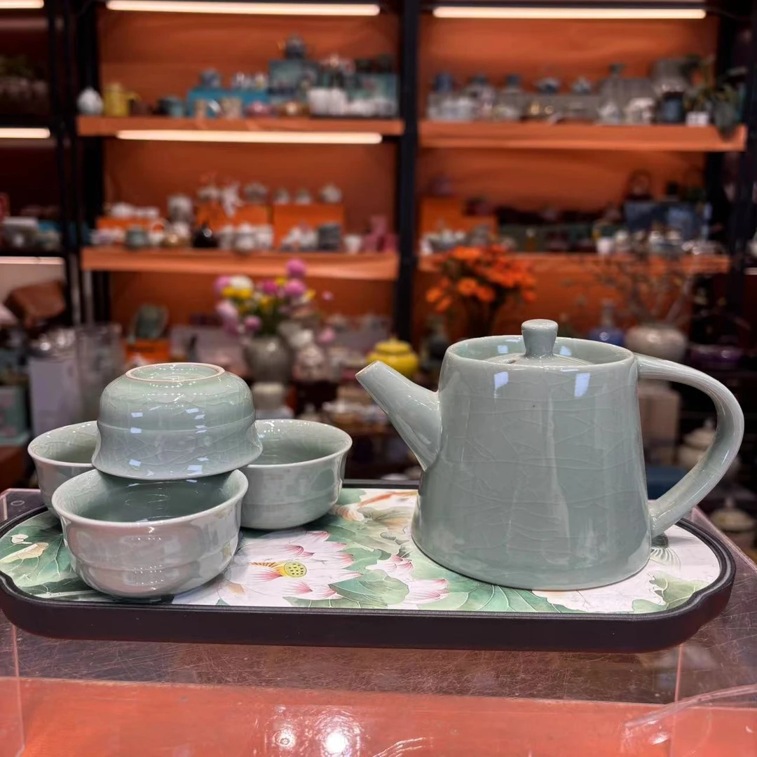 友名 蜜色哥窑执手壶一壶四杯小套装家用功夫茶具套装-3900