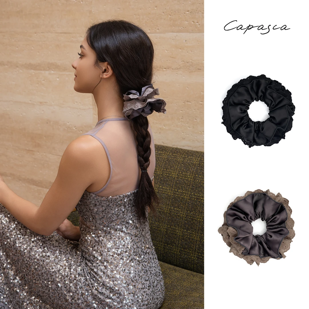 capasca（卡帕萨）蕾丝边绸缎简约发饰贵妇发圈发绳高弹力气质