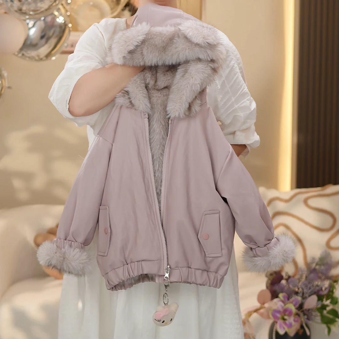 【现货】女童2025冬季新款洋气加厚保暖双面穿派克服外套YY982