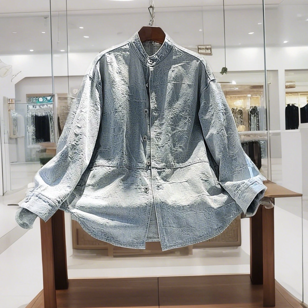 1357「墨染山河」——当牛仔布遇见水墨丹青中式提花牛仔外套秋季春秋